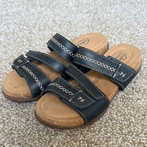 Clarks Black and Brown Slide Sandals